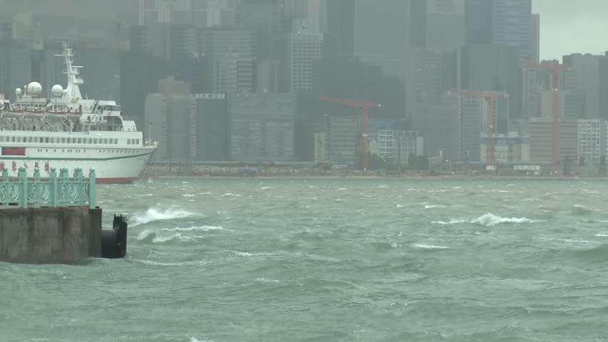 Rough Seas During Tropical Storm In Hong Kong - Full HD 1920x1080 30p shot on