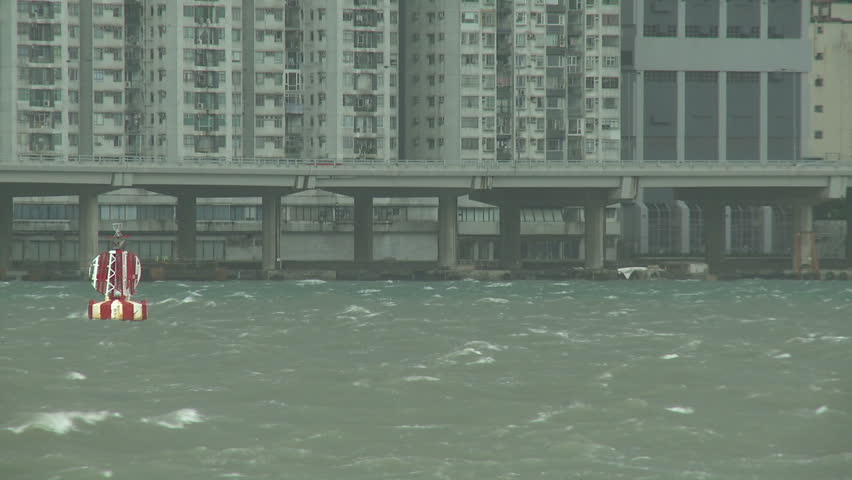 Rough Seas During Tropical Storm In Hong Kong - Full HD 1920x1080 30p.