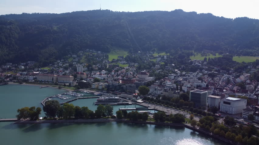 Bregenz City at Lake Constance and Mountain Scenery Aerial View