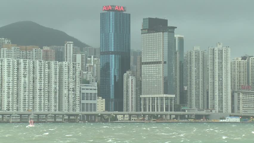 Rough Seas During Tropical Storm In Hong Kong - Full HD 1920x1080 30p.