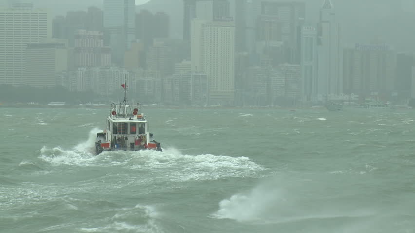 Pilot Boat Navigates Rough Seas In Tropical Storm - Full HD 1920x1080 30p shot
