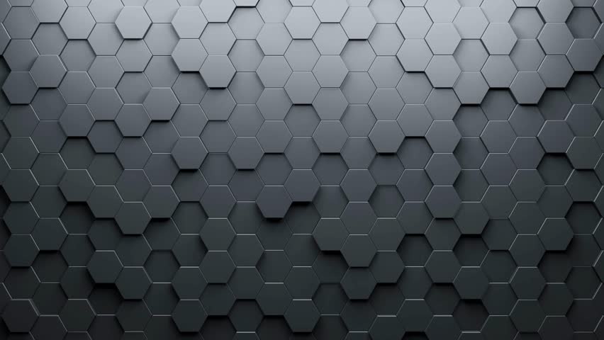 Black hexagonal geometric background. Seamless loop 3D render animation white. 4k uhd, pattern epic science and movie background cyberpunk