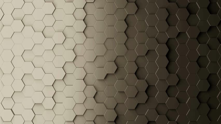 Black hexagon grids. Computer generated 3d render animation Hexagon bright clean minimal pattern footage epic science and movie background decoration