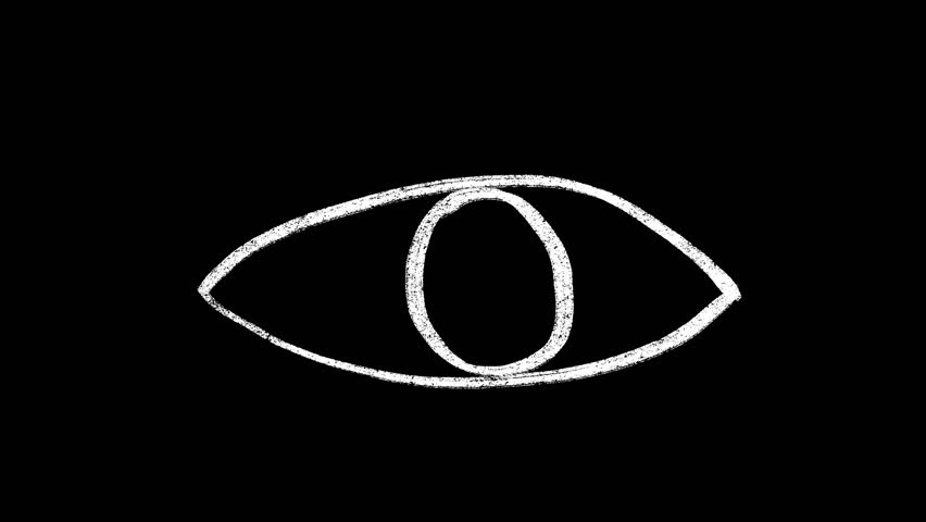 Animated Hand Drawn Eye Pupil Dilation Loop Video on a Black Background with a Chalk Texture