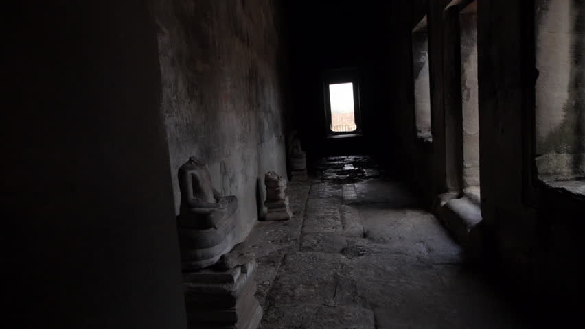 Angkor Wat dark corridor steadicam shot in slow motion