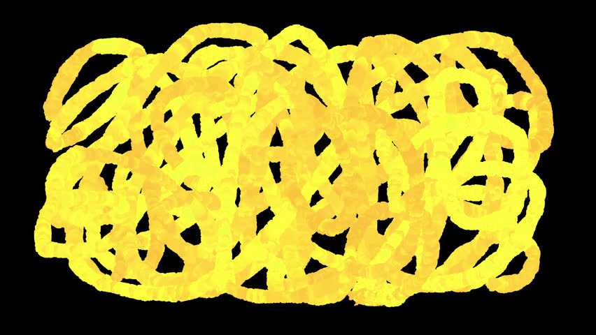 yellow hand-drawn messy line mosaic video on transparent background with alpha channel