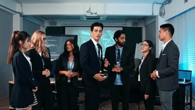 Professional team of diverse business people discussing ideas in the office. Coworker enjoy talking and make a connection. Corporate business teamwork. Sharing work, Social gathering - Powered by Shutterstock - Get 15% off with code: PIKWIZARD15