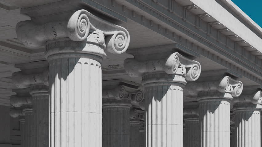Classical Greek or Roman columns. Ideal for backgrounds related to law, government, finance, banking, or education. Ultra HD 4K 3840x2160 Loopable 4K animation.