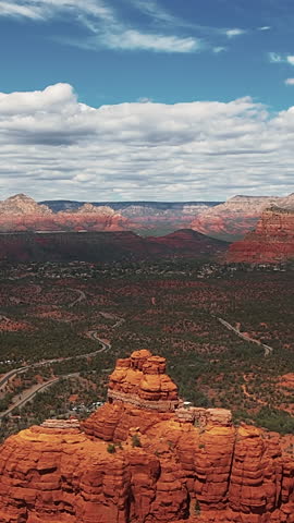 Vertical - Scenery Of Sandstone Mountains At The Bell Rock Pathway In Sedona, Arizona, USA. Aerial Shot