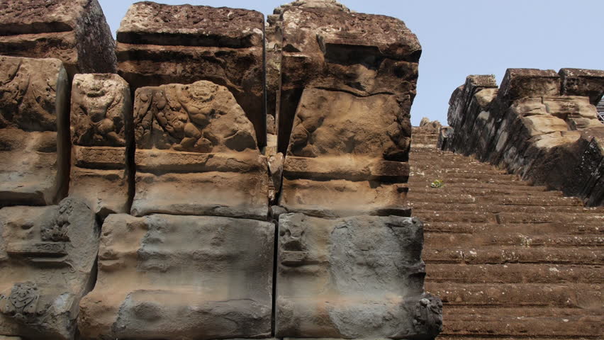 Angkor Wat stairs from below dolly shot