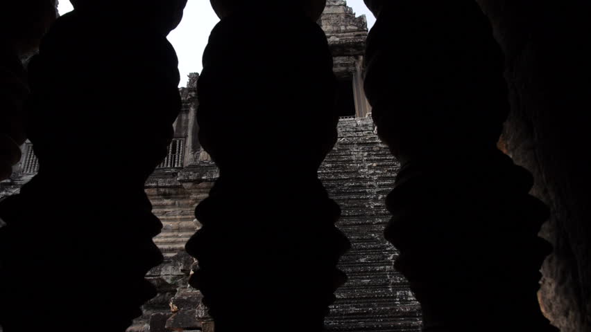 Amazing Angkor Wat dolly shot from inside window