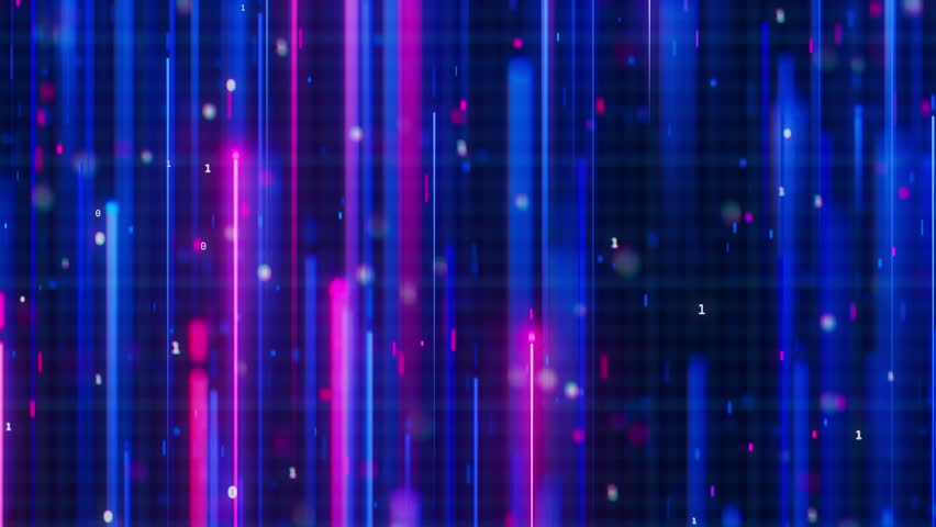 Big data light speed direct flow upwards. Abstract digital data stream of quantum computing. Cyberspace of qubit trails. Modern tech information transmission.