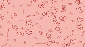 Heart doodle handdrawn pink background with bows, clouds, arrows suitable for valentines day greeting cards, stationery, social media posts. - Powered by Shutterstock - Get 15% off with code: PIKWIZARD15