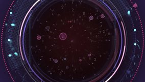 Futuristic Data Visualization Interface With Circular Radar Neon Lights. A high tech, circular radar inspired data visualization scene featuring neon rings and digital scattered points.  - Powered by Shutterstock - Get 15% off with code: PIKWIZARD15