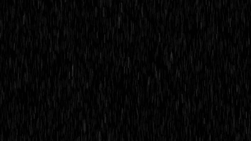 Falling rain animation with white water droplets creating a looping effect on a black background, stormy weather, natural phenomenon, dramatic mood, or atmospheric overlay