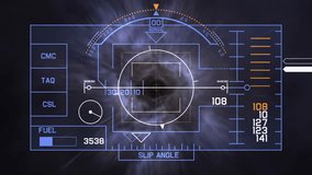 Futuristic Cockpit HUD Display With Digital Gauges, Air Travel. A high tech cockpit HUD overlay with circular targeting, blueprints, fuel gauge, and digital readouts. Evokes aviation tech, navigation - Powered by Shutterstock - Get 15% off with code: PIKWIZARD15