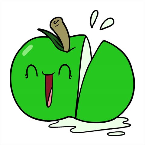 Simple looping animated happy cartoon sliced apple