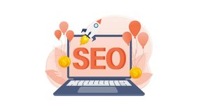 Search engine optimization concept with laptop, rocket and balloons on white and green screen - Powered by Shutterstock - Get 15% off with code: PIKWIZARD15