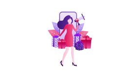 Woman advertising shopping with megaphone and gifts on white and green screen - Powered by Shutterstock - Get 15% off with code: PIKWIZARD15
