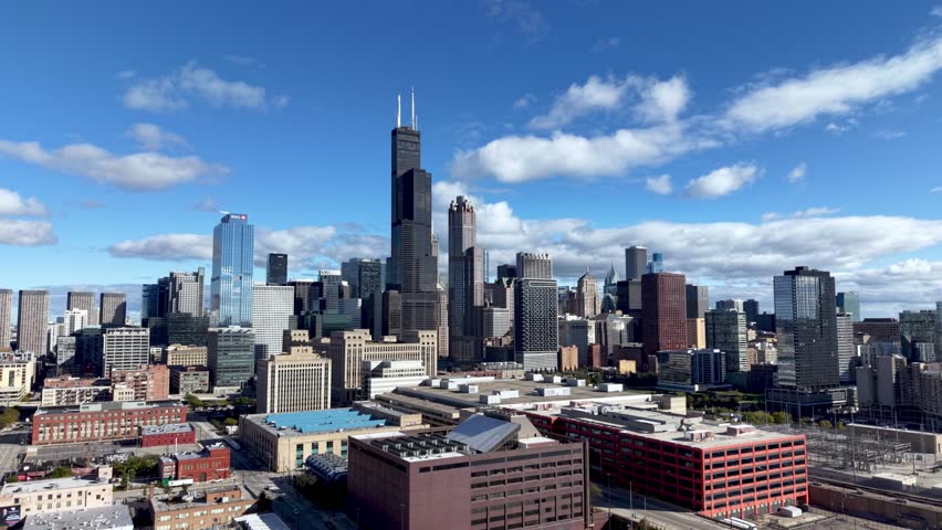 aerial pullout from the chicago illinois skyline