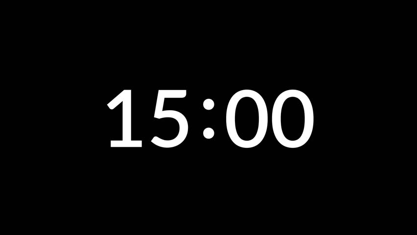 15-second digital analog timer animation on black background
