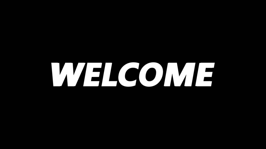 Welcome text animates disintegrating red particles; black background dynamic title reveal.