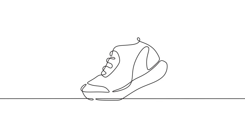 Self drawing animation of a pair of sneakers in a continuous one line art style. Concept for athletic footwear, sports, and casual lifestyle.