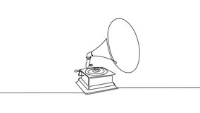 Self drawing single line animation of a retro gramophone with a horn, representing vintage musical instruments, classic audio technology, and nostalgic entertainment. - Powered by Shutterstock - Get 15% off with code: PIKWIZARD15