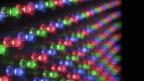 Macro with focus pull on a vibrant RGB LED display creating a soft bokeh effect from colorful light points with shifting focus revealing the diode matrix against a dark electronic surface. - Powered by Shutterstock - Get 15% off with code: PIKWIZARD15