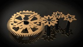 Industry progress. Gear wheels rotating. Concept of progress, Rotating Golden Gear Wheels - Mechanical Movement, concept creativity, intelligence - Powered by Shutterstock - Get 15% off with code: PIKWIZARD15