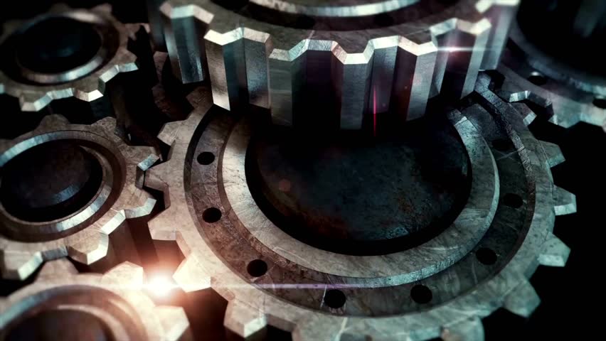 Abstract Animated Low Poly Illustration of Gears Spinning Together. 4k Ultra HD 3840x2160. animation. Gears metal. creativity, intelligence