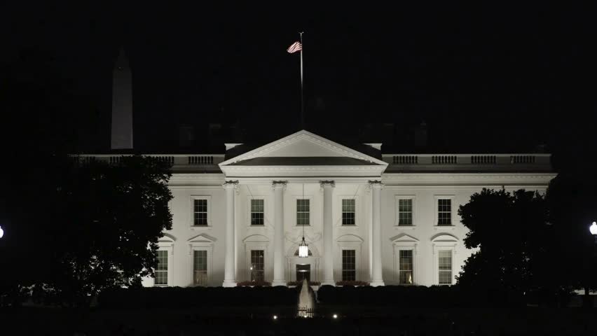 Time lapse of the White House with a black sky night The White House and cherry blossom, Washington DC, United States of America, North America business