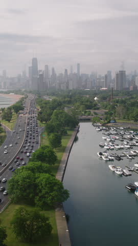 Vertical Video of Chicago, Illinois, USA, Vertical Aerial View Shot