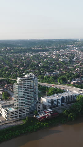 Vertical Video of Cincinnati, Ohio, USA, Vertical Aerial View Shot