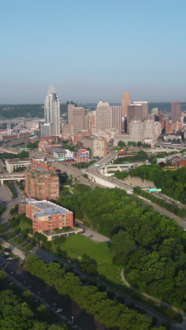 Vertical Video of Cincinnati, Ohio, USA, Vertical Aerial View Shot