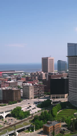 Vertical Video of Cleveland, Ohio, USA, Vertical Aerial View Shot