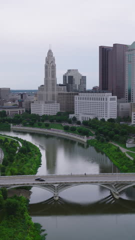 Vertical Video of Columbus, Ohio, USA, Vertical Aerial View Shot