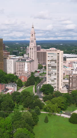 Vertical Video of Hartford, Connecticut, Vertical Aerial View Shot