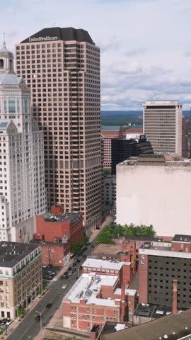 Vertical Video of Hartford, Connecticut, Vertical Aerial View Shot