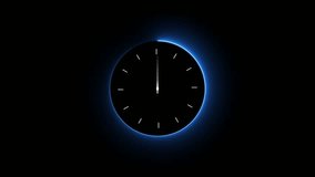 An analog clock with a black face and white hands is dramatically lit by a blue neon glow against a dark, abstract background. - Powered by Shutterstock - Get 15% off with code: PIKWIZARD15