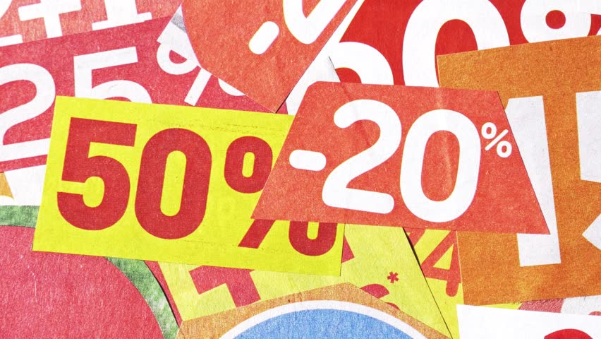 Discount percentages collage with numbers and percent signs in a smooth three point tracking move