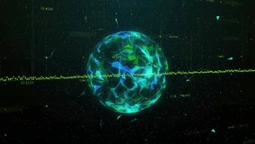 Upon rotating globe HUD targeting suit icon fading rings sweeping, icons orbiting network expansion. Digital, futuristic, technology, cyberspace, interface, connectivity, data - Powered by Shutterstock - Get 15% off with code: PIKWIZARD15