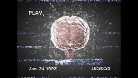 When PLAY icon triggers playback, 3D brain rotating, filaments and glitch bands visualizing signals. Neural, technology, futurism, digital, innovation, data, visualization - Powered by Shutterstock - Get 15% off with code: PIKWIZARD15