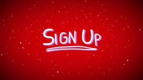 Red bg opening causing snow drifting Christmas tree fading, Sign Up text inviting holiday signup. Festive, holiday, winter, seasons, celebration, minimalism, vector - Powered by Shutterstock - Get 15% off with code: PIKWIZARD15