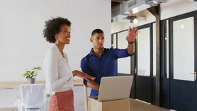 Man pressing key in office generating code snippets and waveform while woman exploring 6G globe. Technology, innovation, futurism, digital, virtual reality, creativity, teamwork - Powered by Shutterstock - Get 15% off with code: PIKWIZARD15