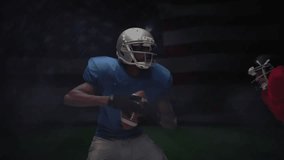 quarterback gripping football preparing to throw on football field, with cybersecurity code overlay. Sports, technology, cybersecurity, action, digital, competition, intensity - Powered by Shutterstock - Get 15% off with code: PIKWIZARD15