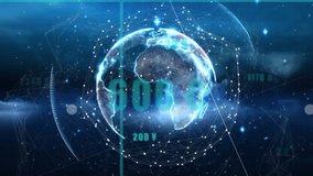 Launching rotating 3D globe pulsing network data, then rising bar charts showing analytics trends. Futuristic, technology, visualization, data, innovation, digital, analytics - Powered by Shutterstock - Get 15% off with code: PIKWIZARD15