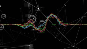 Playback starting making waveform strands emerge, rise and collapse, illustrating data fluctuations. Quantum, analytics, digital, technology, futurism, network, visualization - Powered by Shutterstock - Get 15% off with code: PIKWIZARD15