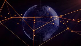 Focusing dotted globe nodes forming network security icons and code scrolling visualizing security. Cyberspace, digital, connectivity, protection, data, encryption, technology - Powered by Shutterstock - Get 15% off with code: PIKWIZARD15