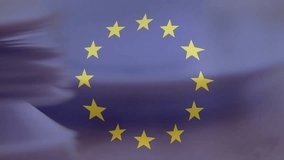 Upon start paper stack sliding from left beneath EU emblem, revealing pages for EU documentation. Official, regulatory, government, business, finance, administration, professional - Powered by Shutterstock - Get 15% off with code: PIKWIZARD15